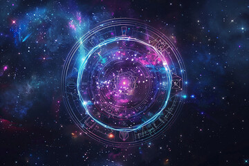 Obraz premium Abstract composition with zodiac circle in signs and symbols