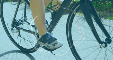 Animation of chemical structures over caucasian female cyclist riding bike - Powered by Adobe