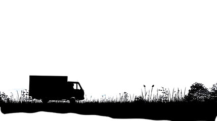 Fototapeta premium Serene Landscape with Silhouettes of Trees and Distant Hills at Dusk