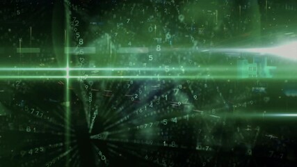 Animation of data processing and binary coding over road traffic in fast motion in city - Powered by Adobe