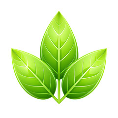 Three green eco leaf icons arranged symmetrically  isolated on white background ,PNG AI Generated.