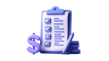3D Checklist with Dollar Symbol and Pen on Clipboard for Financial Tasks