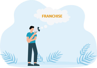 A businessman's hand holds a megaphone. in the conversation bubble word newsletter concept
