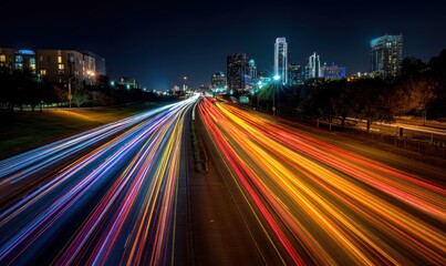 Fototapeta premium Night cityscape highway with streaks of light