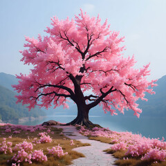 Pink tree Nami island in Korea