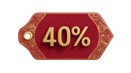 Discount Tag with 40 Percent Off on Red Background for Sales Promotions