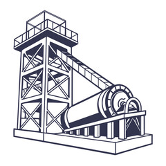 Fototapeta premium Monochrome Illustration of a Mine Headframe