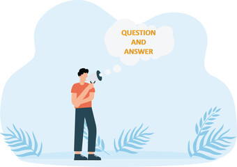 A businessman's hand holds a megaphone. in the conversation bubble the word special discount concept
