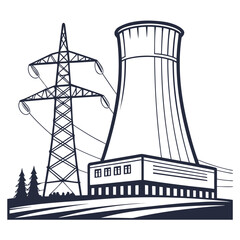 Obraz premium Power Plant Silhouette with Electricity Pylon Vector