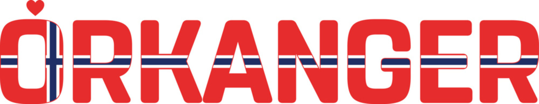 Typographic design of I love Orkanger with the flag of Norway and a heart