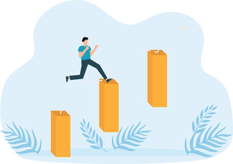 Ambition concept with businessman jumping on graph columns, Ambition and leadership and active, motivation and new opportunities concept,
