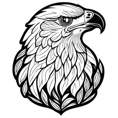 Bold artistic rendering of an eagle head displaying strength and nobility in black lines detailed