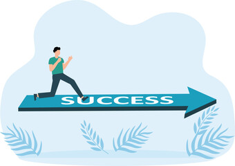 Growth strategy and career path development or growing business success, Businessman running on career path arrow in rising up direction concept,
