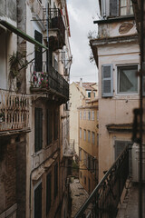 Narrow Street with Historic Buildings in Corfu, Greece