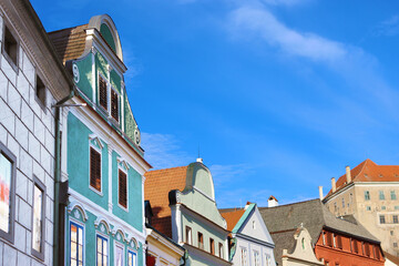 Fototapeta premium Top of a typical city building, Cesky Krumlov, Czech Republic