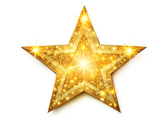 A bright golden star with glitter and light effects, isolated on transparent background