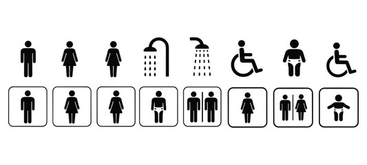 Black Silhouette Icons Of People And Facilities On White Background woman
