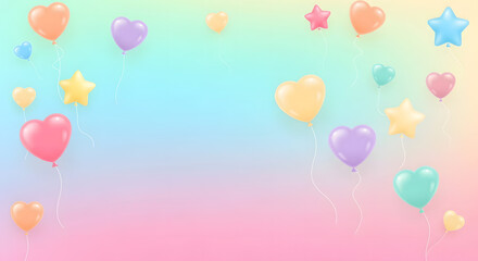 Soft vector background with pastel heart and star shaped balloons, perfect for birthday greeting cards