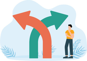 Choosing a better career for success, Businessman makes decision with two way intersection sign concept,
