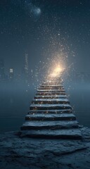 Stone steps ascend to a starry night