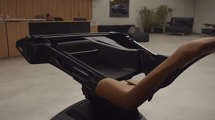 Interior View of a Modern Vehicle with Leather Seat and Futuristic Design