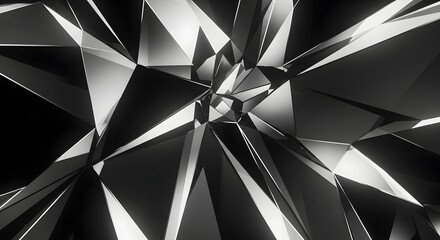 Abstract geometric explosion of light and shadow in monochrome