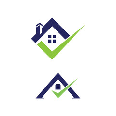 house home shape check mark sign logo design modern minimal concept