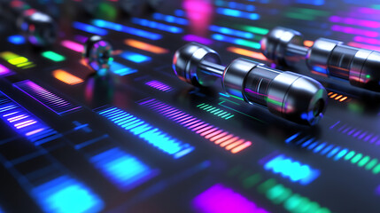 Colorful Audio Mixing Console with Fader Controls