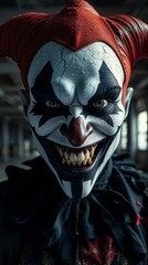 Menacing Smiling Character with Sinister Makeup