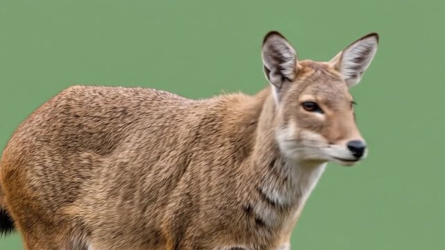 Serow poses against green backdrop