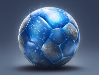 Naklejka premium Blue soccer ball with icy texture and sparkle