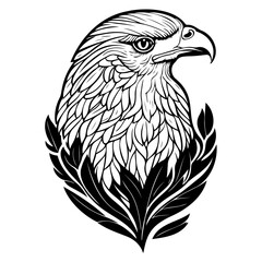 Detailed illustration of a majestic bald eagle portrait surrounded by decorative botanical