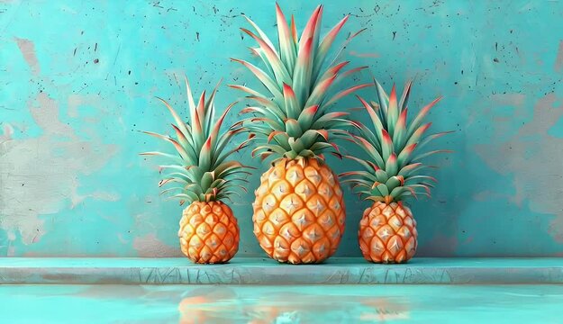 Vibrant pineapple on turquoise background