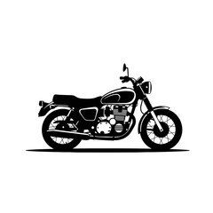 Obraz premium A classic black motorcycle silhouette is displayed against a white background, showcasing its vintage design.