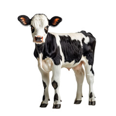 Fototapeta premium Adorable Black and White Calf Farm Animal Portrait, isolated on a transparent background