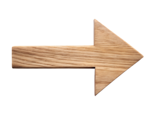 A wooden arrow pointing to the right, isolated on a transparent background