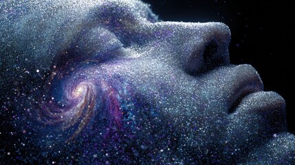 Fototapeta premium Figure with translucent skin showing a galaxy swirling inside, infinite emotions concept 
