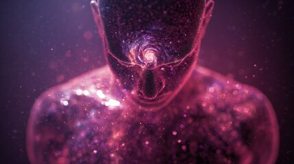 Figure with translucent skin showing a galaxy swirling inside, infinite emotions concept 