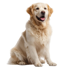 Obraz premium Adorable Golden Retriever Dog Sitting Happy Pet Animal Portrait, isolated on a transparent background
