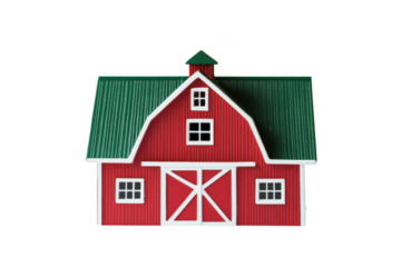 Detailed red barn with green roof and white trim farm building illustration vector graphic red barn isolated on transparent background
