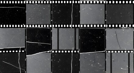 Grayscale Negative Film Strip with Scratches and Dust Texture