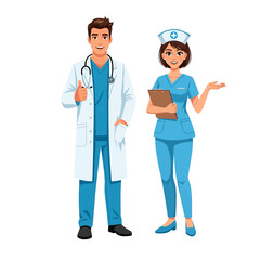 Friendly Doctor and Nurse Team, Healthcare Professionals: Doctor and Nurse, Medical Team Standing Together with Confidence.
