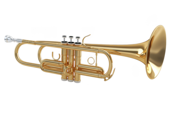High-resolution golden trumpet musical instrument brass wind orchestra band music player isolated on transparent background