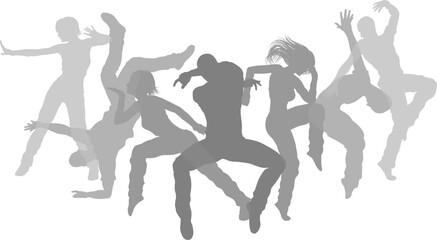 Street dancers dancing silhouette hip hop dance silhouettes poses set