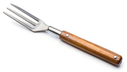 Fototapeta premium Metal barbecue fork with wooden handle, isolated on white background