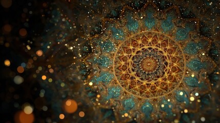 Islamic geometric patterns animated with digital particles in motion, high-resolution worship concept 