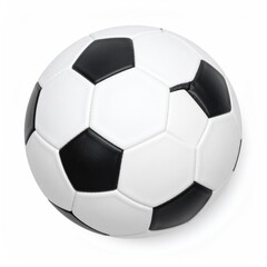 A classic soccer ball with alternating black and white pentagons rests against a clean white background, casting a subtle shadow