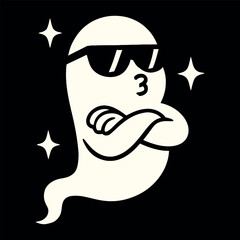 Cool ghost wearing sunglasses with arms crossed and sparkling stars digital art vector