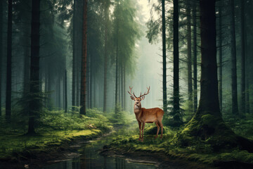 Fototapeta premium Deer wildlife antler animal nature remix