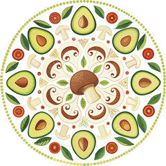 strawberry and avocado mandala design